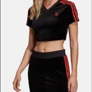 Adidas velvet two piece , 2 piece skirt and crop top set
